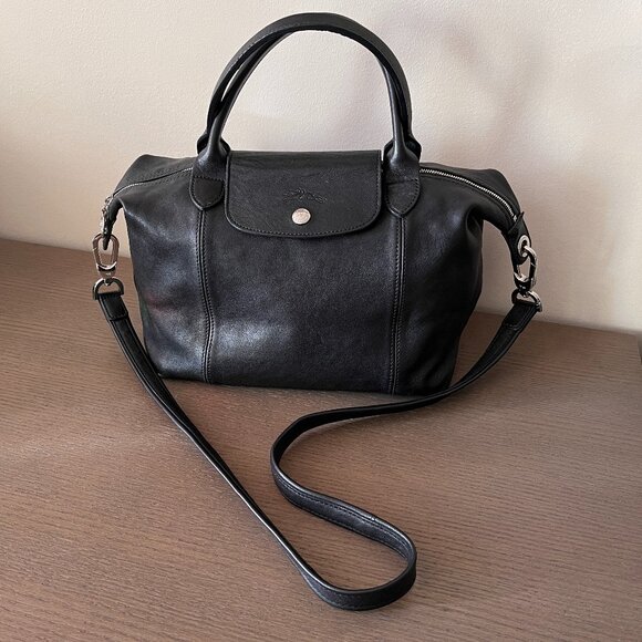 Longchamp Handbags - LONGCHAMP Le Pliage Cuir All Leather Bag with Strap